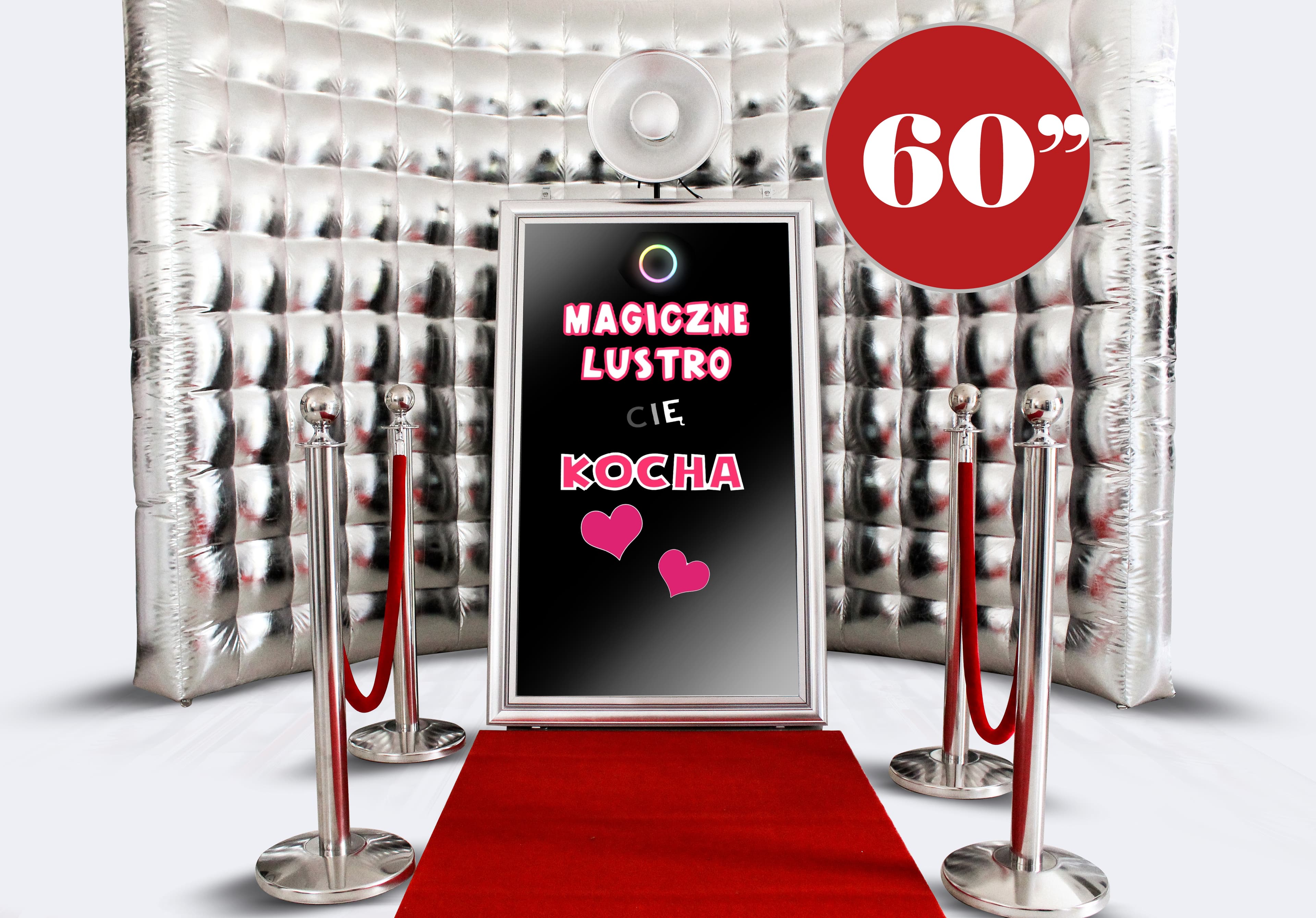 Magic Mirror 60″ - zestaw 5 w 1 (srebrna ścianka) - wynajem fotolustro